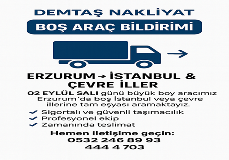 Erzurum İstanbul arası boş araç