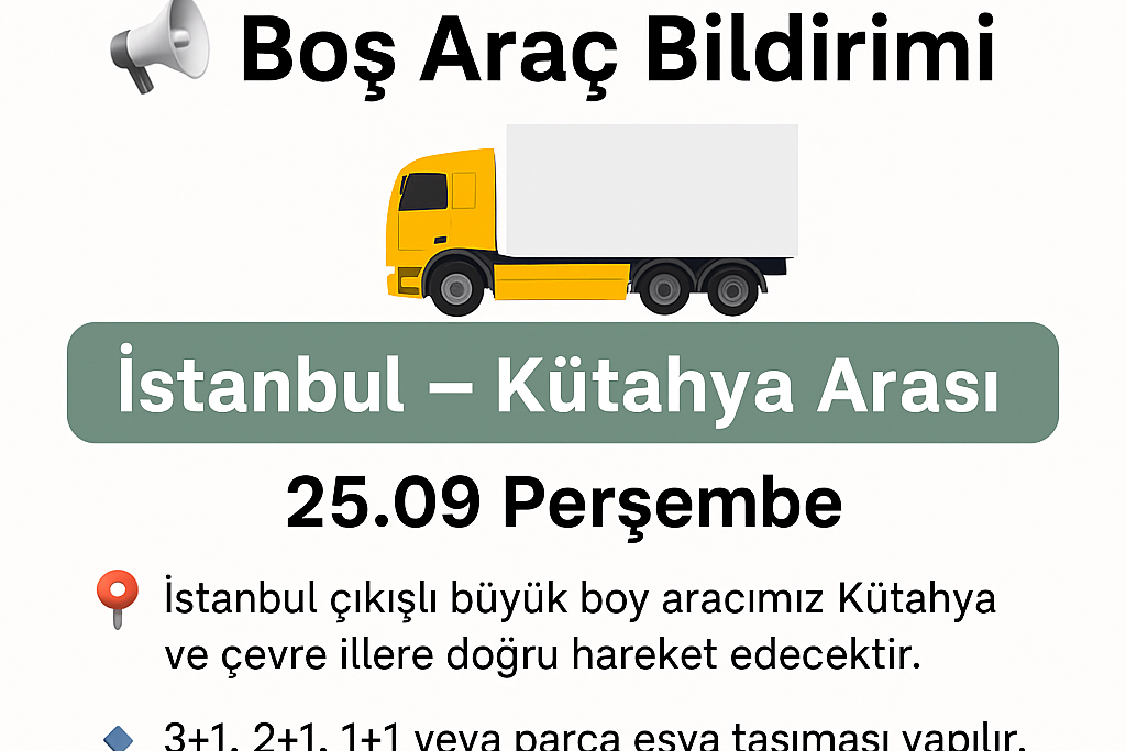 İstanbul Kütahya araç bildirimi