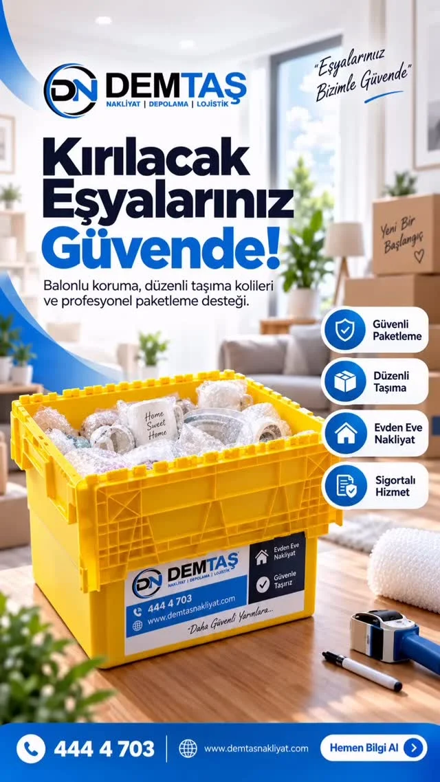 Kırılacak eşyalarınız emin ellerde. 📦✨

Demtaş Nakliyat olarak hassas ve kırılabilir eşyalarınızı; balonlu koruma, düzenli paketleme ve profesyonel taşıma yöntemleriyle güvenle yeni adresinize ulaştırıyoruz.

Evden eve nakliyatta önemli olan yalnızca eşyayı taşımak değil, aynı özenle teslim etmektir.

✅ Güvenli paketleme
✅ Düzenli taşıma
✅ Evden eve nakliyat
✅ Sigortalı hizmet
✅ Profesyonel ekip

📞 444 4 703
📱 0532 246 89 93
🌐 demtasnakliyat.com

Demtaş Nakliyat — Eşyalarınız bizimle güvende.

#DemtaşNakliyat #EvdenEveNakliyat #İstanbulNakliyat #Nakliyat #ŞehirlerArasıNakliyat